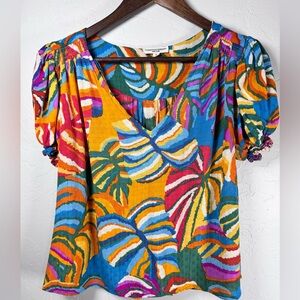 Christian Siriano 100% Rayon Colorful Leaf Pattern Blouse Size Small